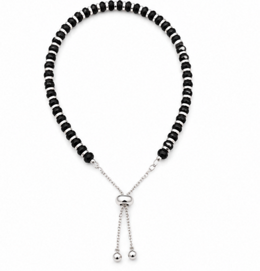Pure 925 Sterling Silver Adjustable Black Beaded Bracele