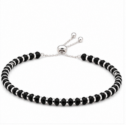 Pure 925 Sterling Silver Adjustable Black Beaded Bracele