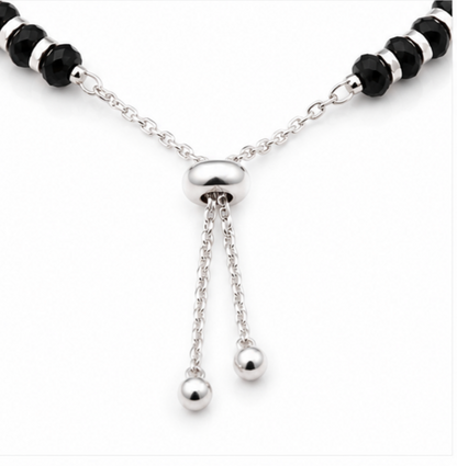 Pure 925 Sterling Silver Adjustable Black Beaded Bracele